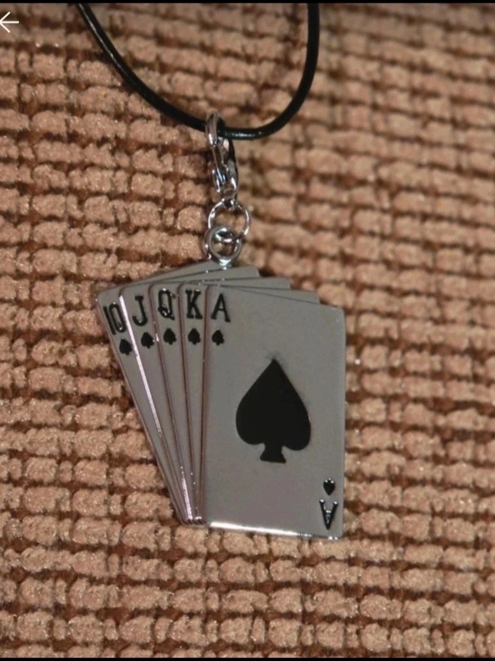 Stainless Steel Spade Royal Flush Pendant Necklace - Black
